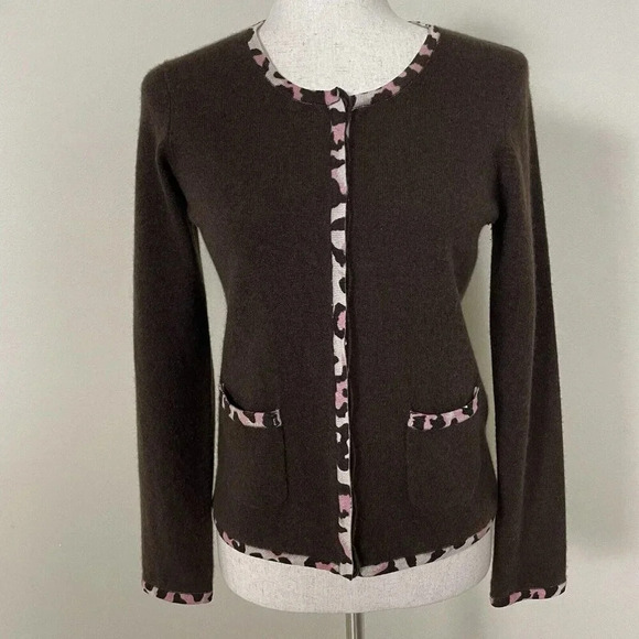U-Knit 100% CASHMERE Cardigan Sweater Size Small S Pockets Button Front Brown - Picture 3 of 15